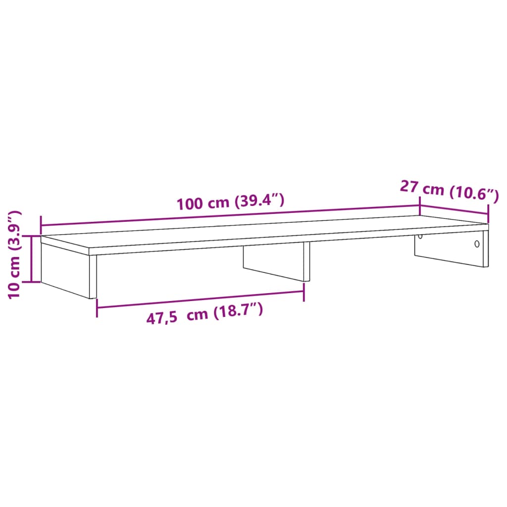 Monitor Stand Smoked Oak 100x27x10 cm Engineered Wood