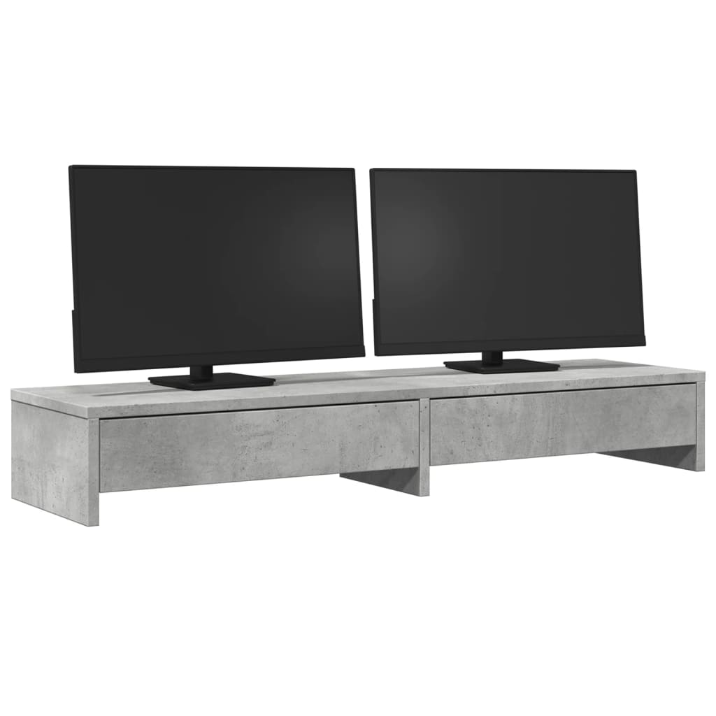 Monitor Stand with Drawers Concrete Grey 100x27x15 cm Engineered Wood