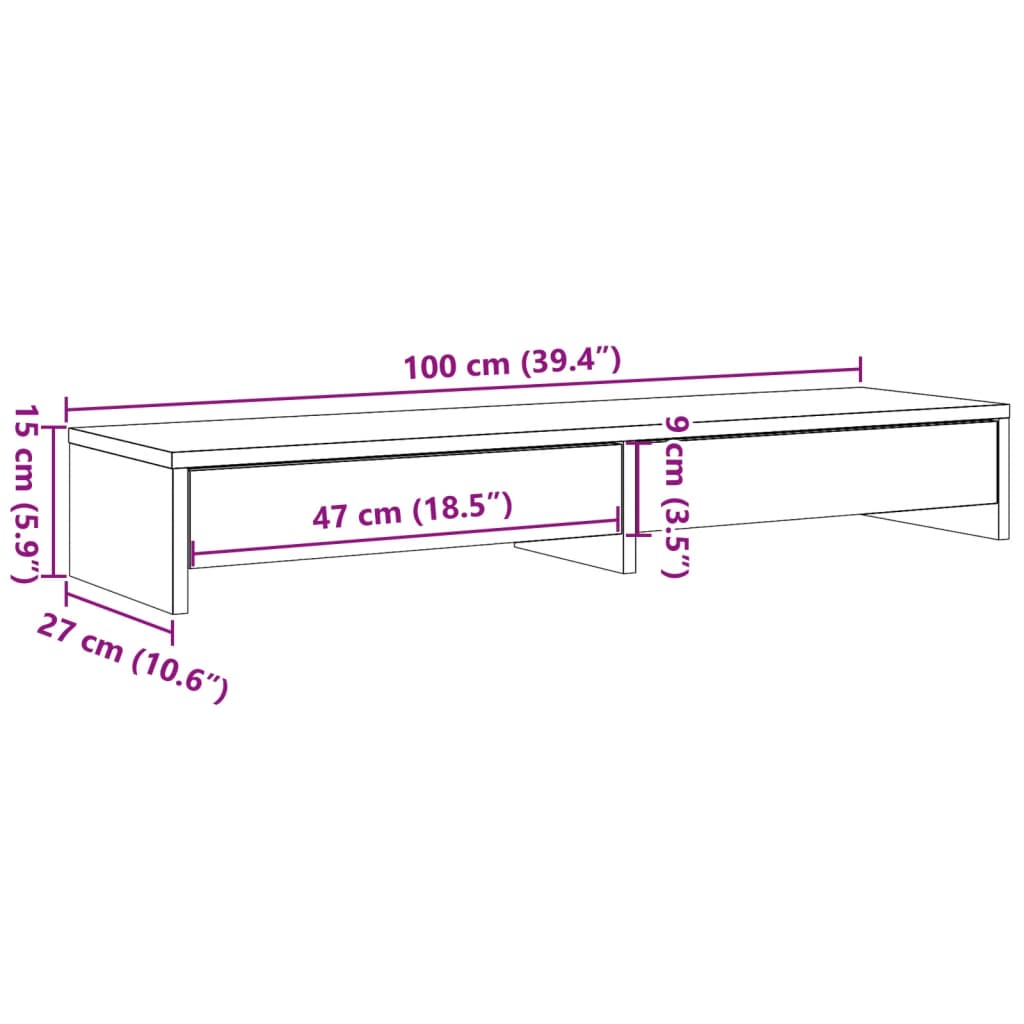 Monitor Stand with Drawers Artisian Oak 100x27x15 cm Engineered Wood