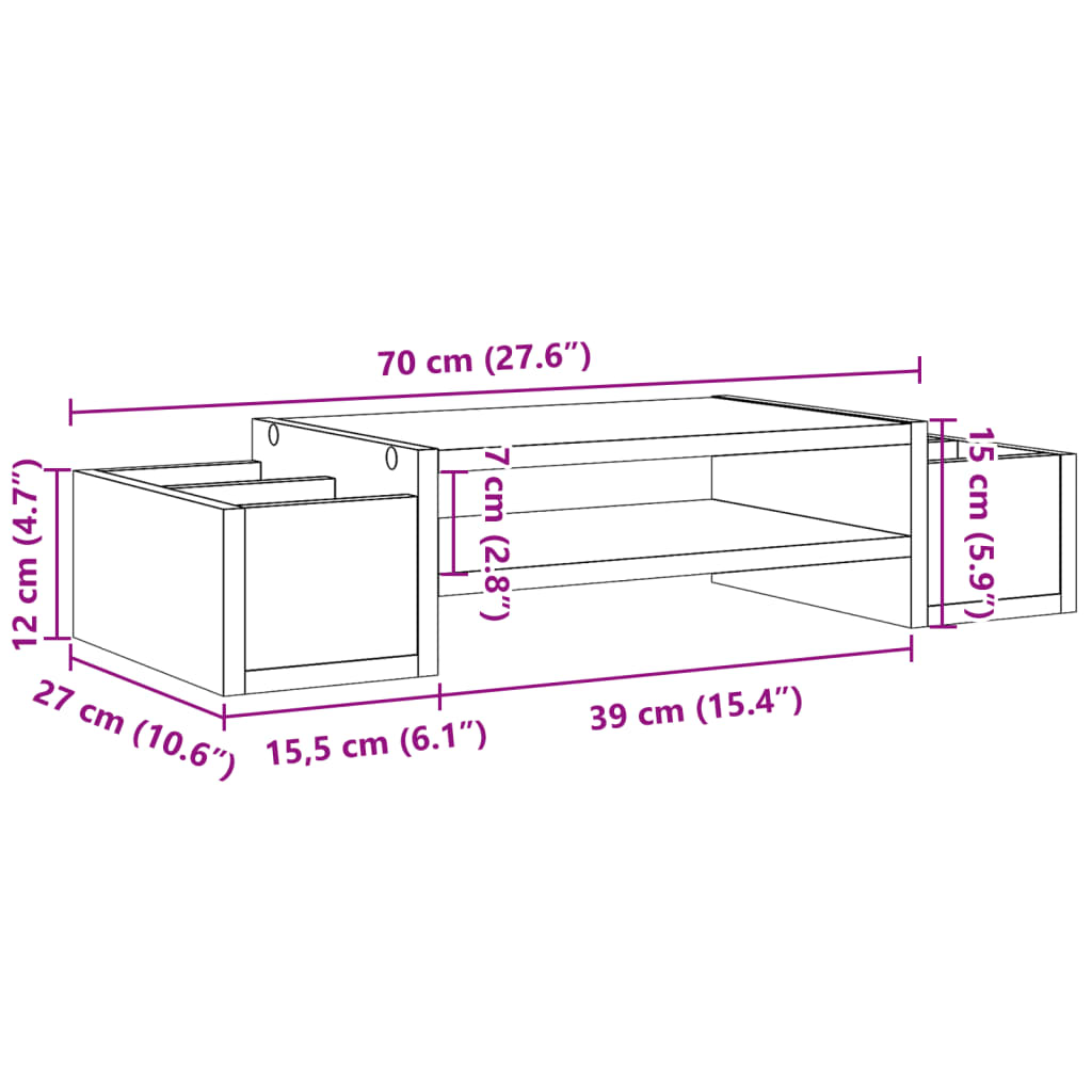 Monitor Stand with Storage White 70x27x15 cm Engineered Wood