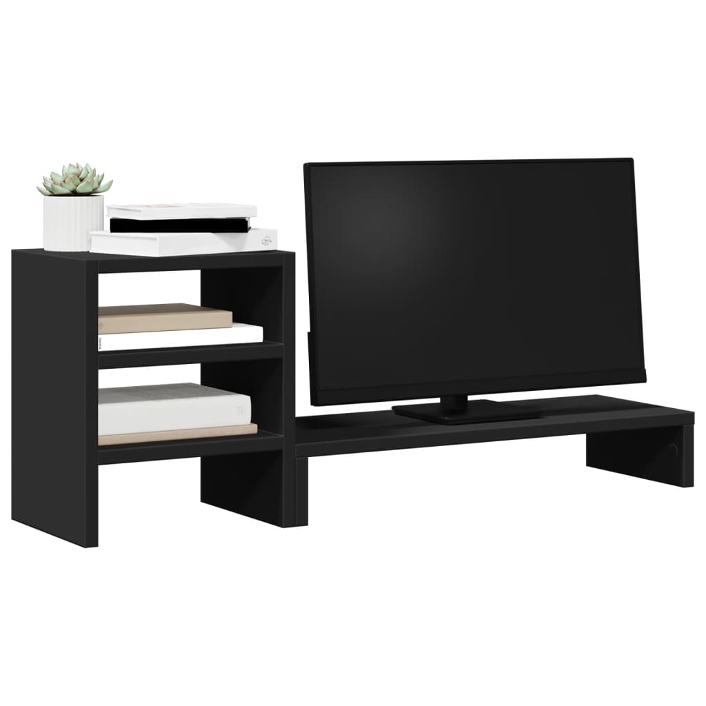 Monitor Stand with Desk Organiser Black Engineered Wood