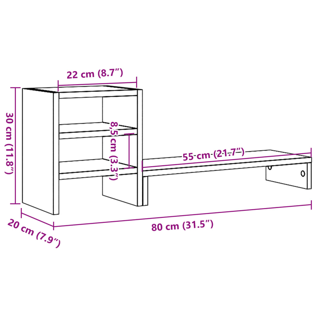 Monitor Stand with Desk Organiser Black Engineered Wood