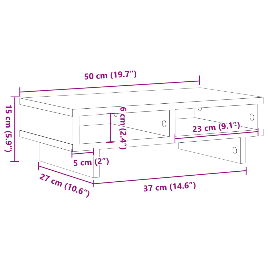 Monitor Stand Grey Sonoma 50x27x15 cm Engineered Wood