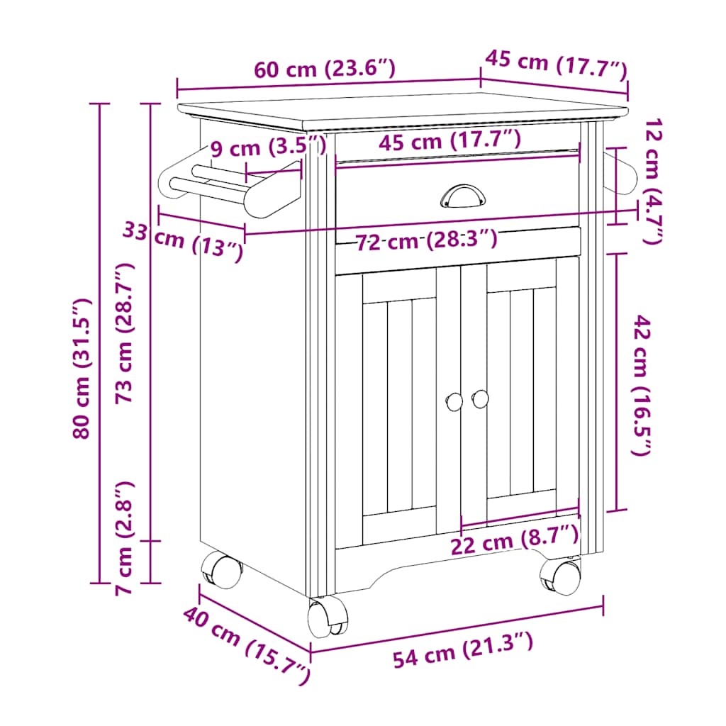 Kitchen Trolley BODO Grey 72x45x80 cm