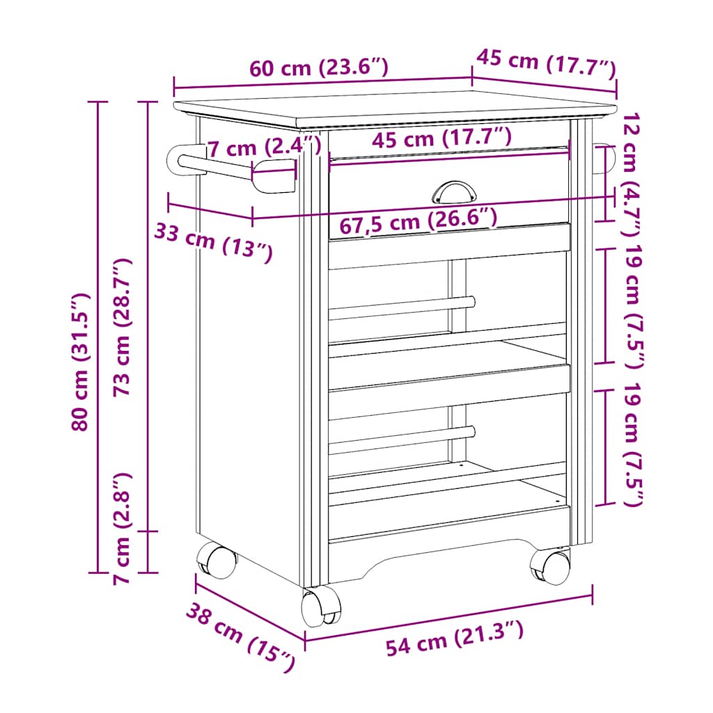 Kitchen Trolley BODO Grey 67.5x45x80 cm