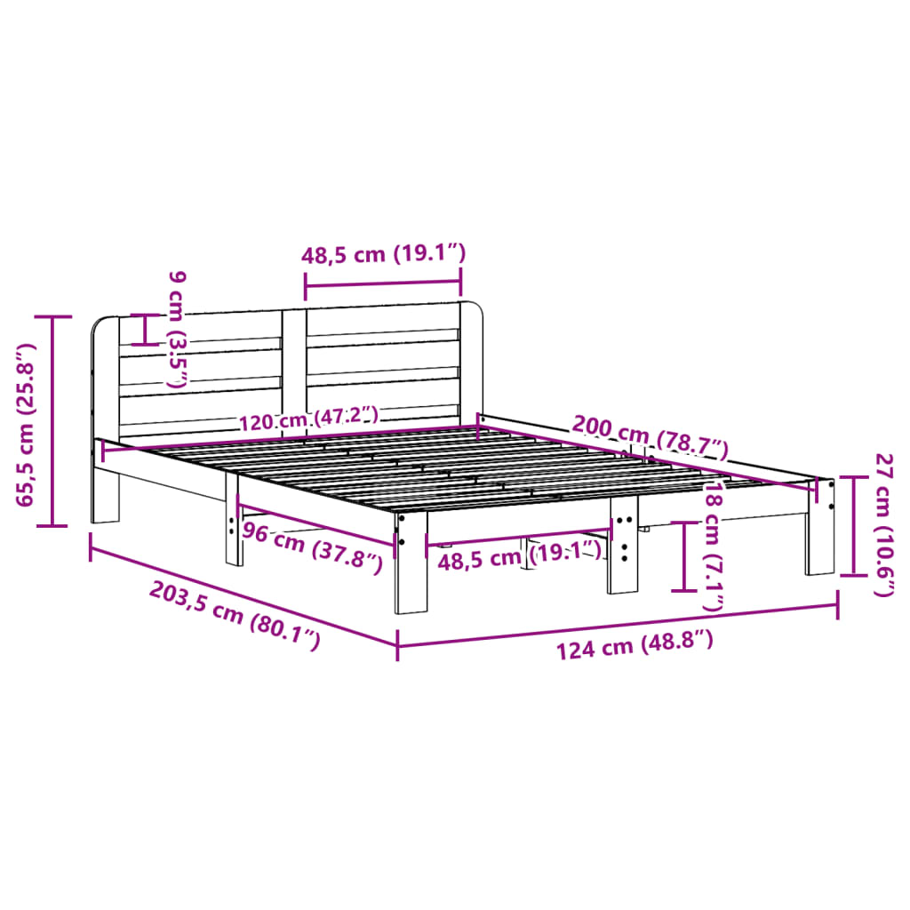 Bed Frame without Mattress Wax Brown 120x200 cm Solid Wood Pine