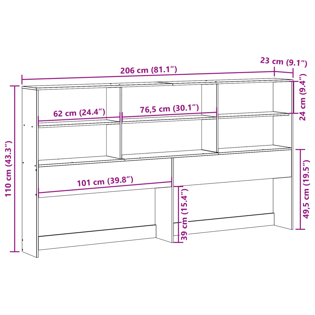 Headboard with Storage White 200 cm Solid Wood Pine