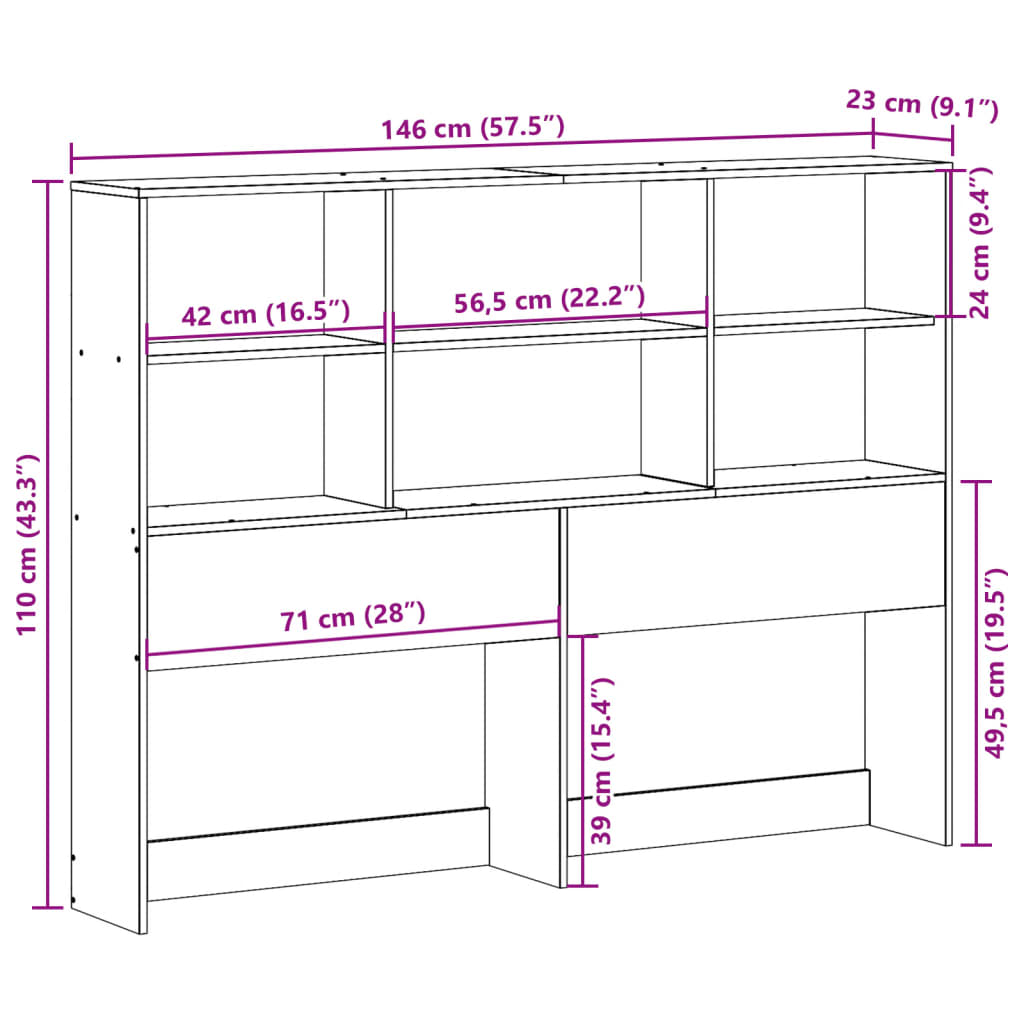 Headboard with Storage 140 cm Solid Wood Pine