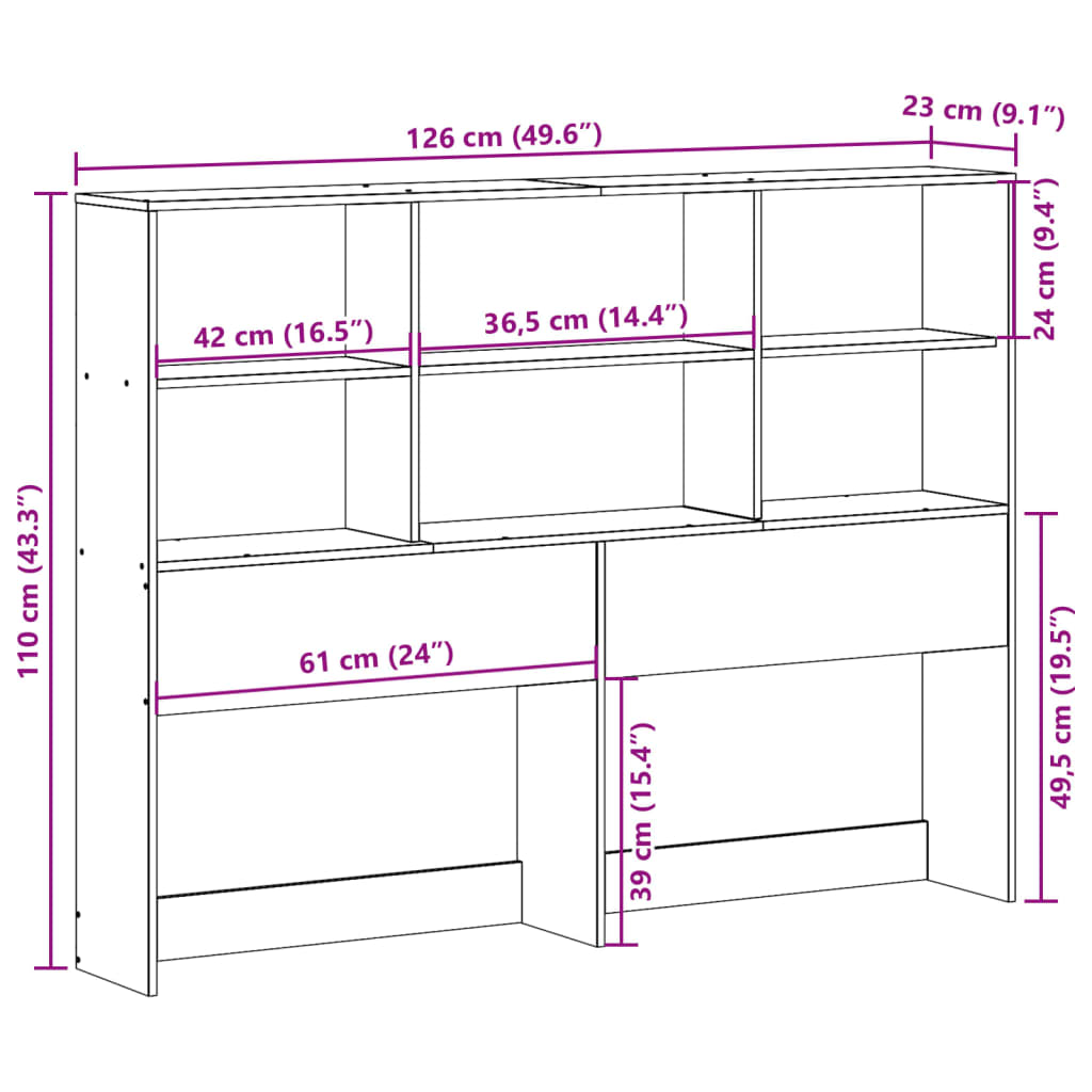 Headboard with Storage 120 cm Solid Wood Pine