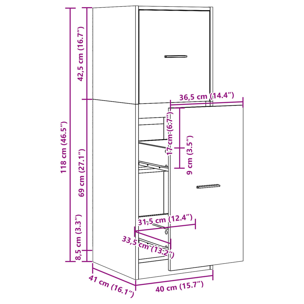 Apothecary Cabinet Artisian Oak 40x41x118 cm Engineered Wood