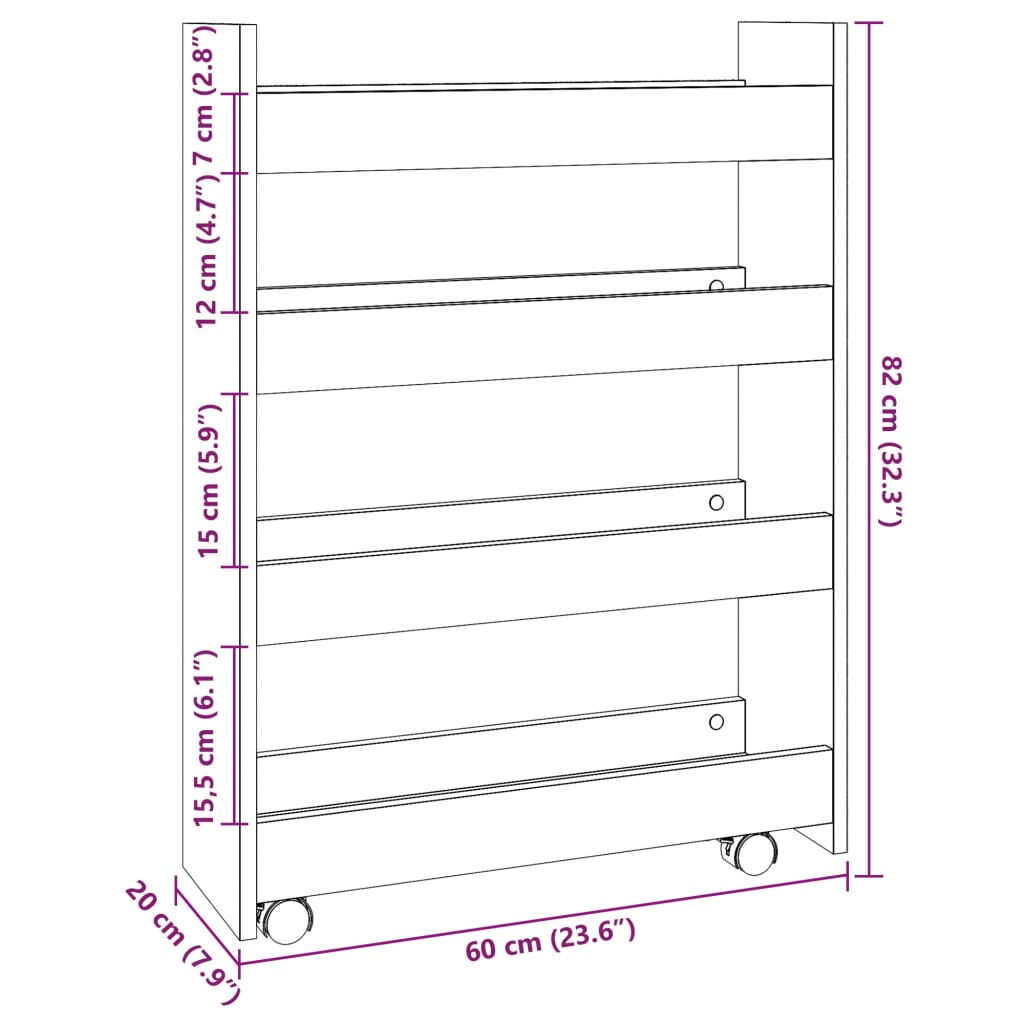 Narrow Storage Trolley 4 Tier Grey Sonoma Engineered Wood
