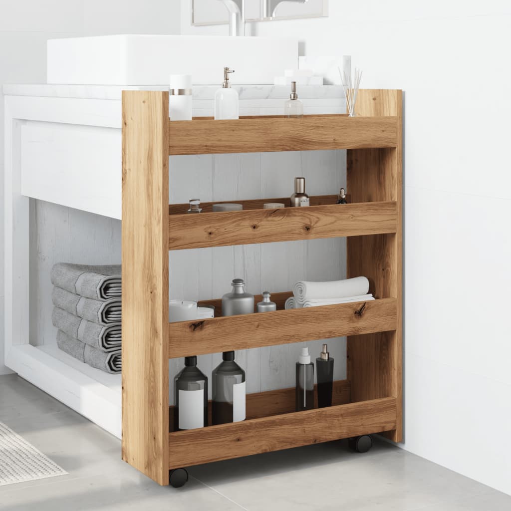 Narrow Storage Trolley 4 Tier Artisian Oak Engineered Wood