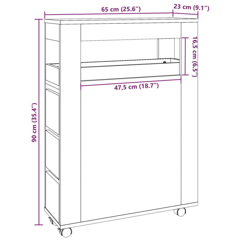 Narrow Bathroom Cabinet with Wheels Grey Sonoma Engineered Wood