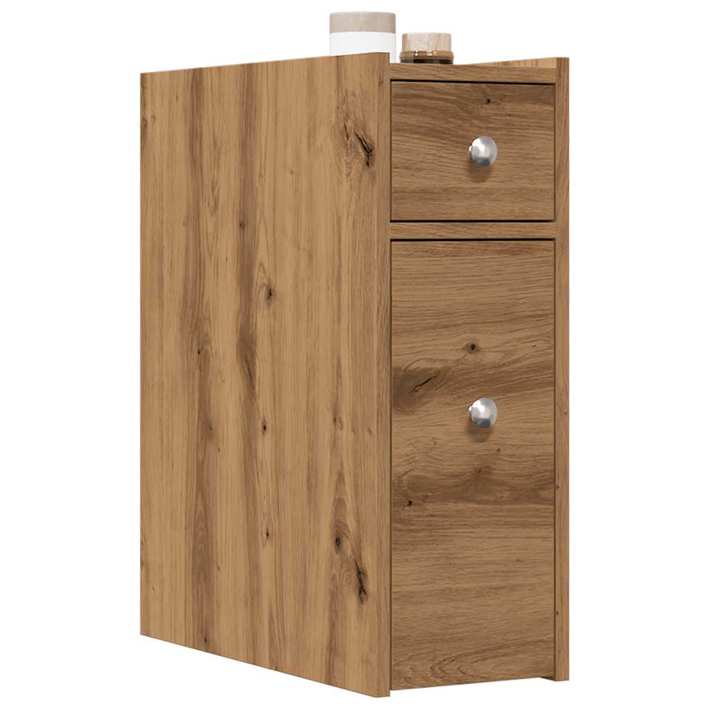Narrow Bathroom Cupboard with Wheels Artisian Oak Engineered Wood