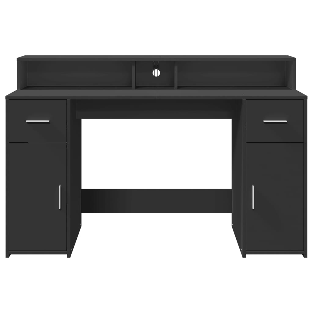 Desk with LED Lights Black 140x55x91 cm Engineered Wood