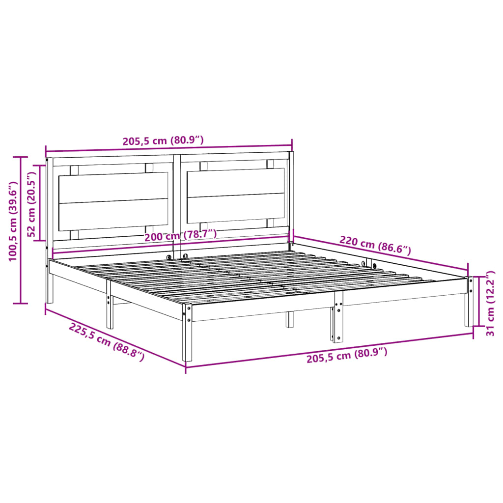 Extra Long Bed Frame without Mattress White 200x220 cm Solid Wood