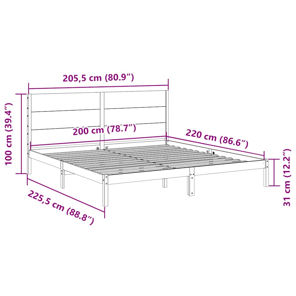 Extra Long Bed Frame without Mattress 200x220 cm Solid Wood