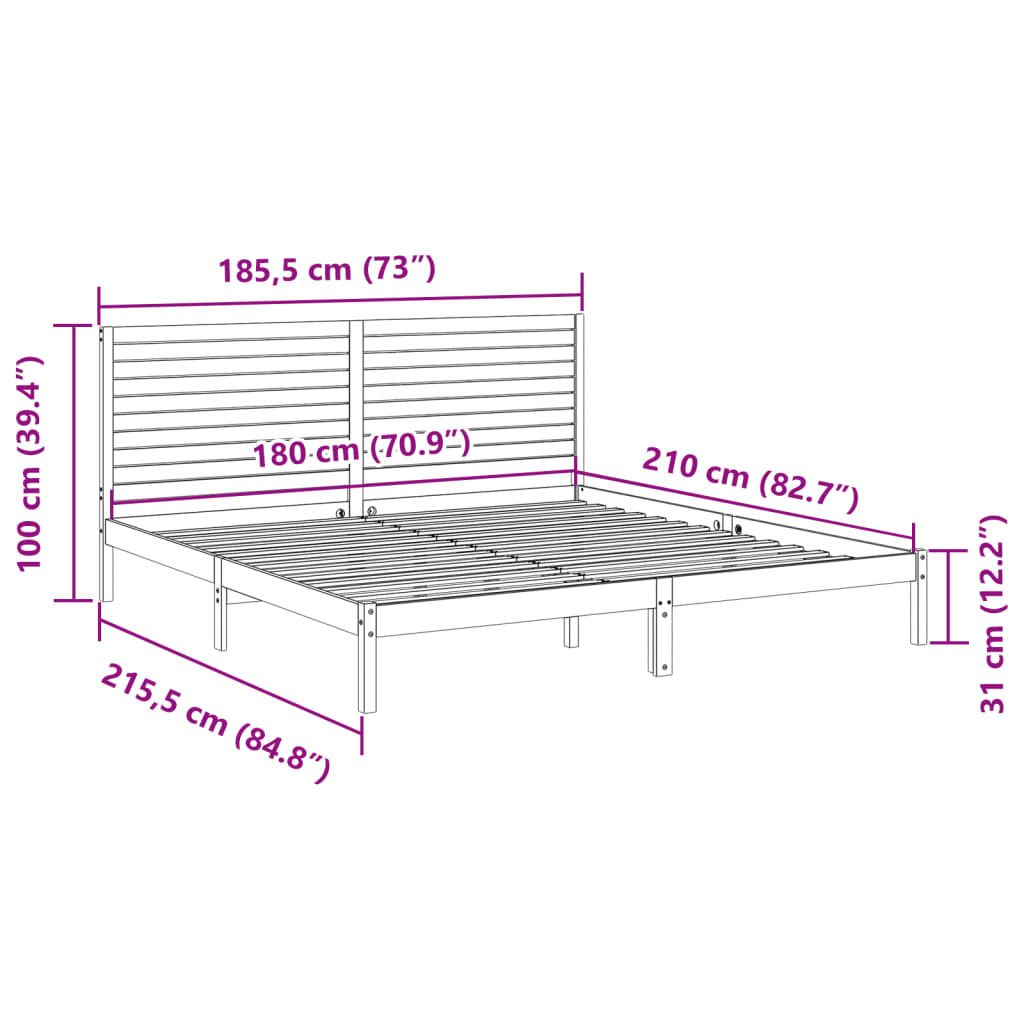 Extra Long Bed Frame without Mattress White 180x210 cm Solid Wood