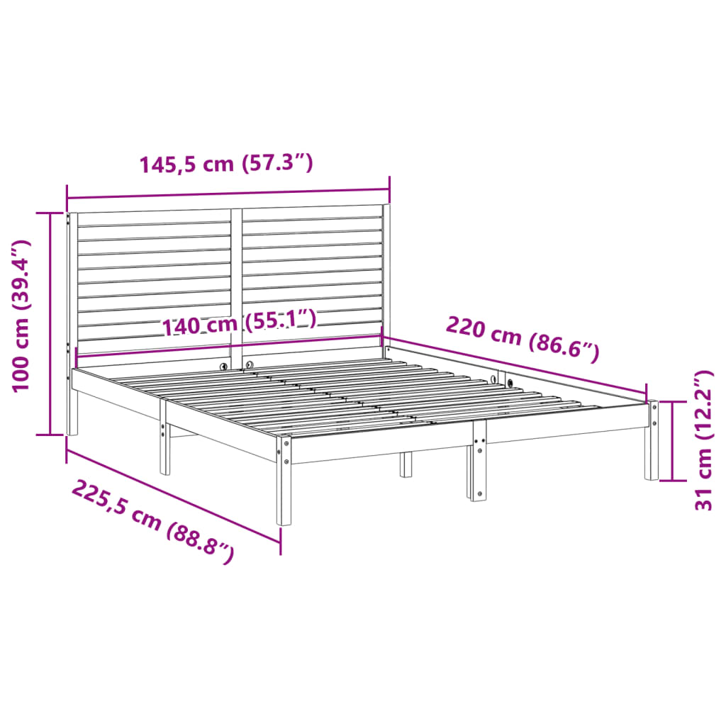 Extra Long Bed Frame without Mattress 140x220 cm Solid Wood