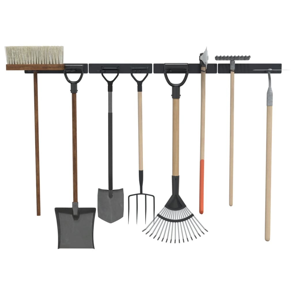 Garden Tool Storage Racks Wall Mounted 4 pcs Black Steel