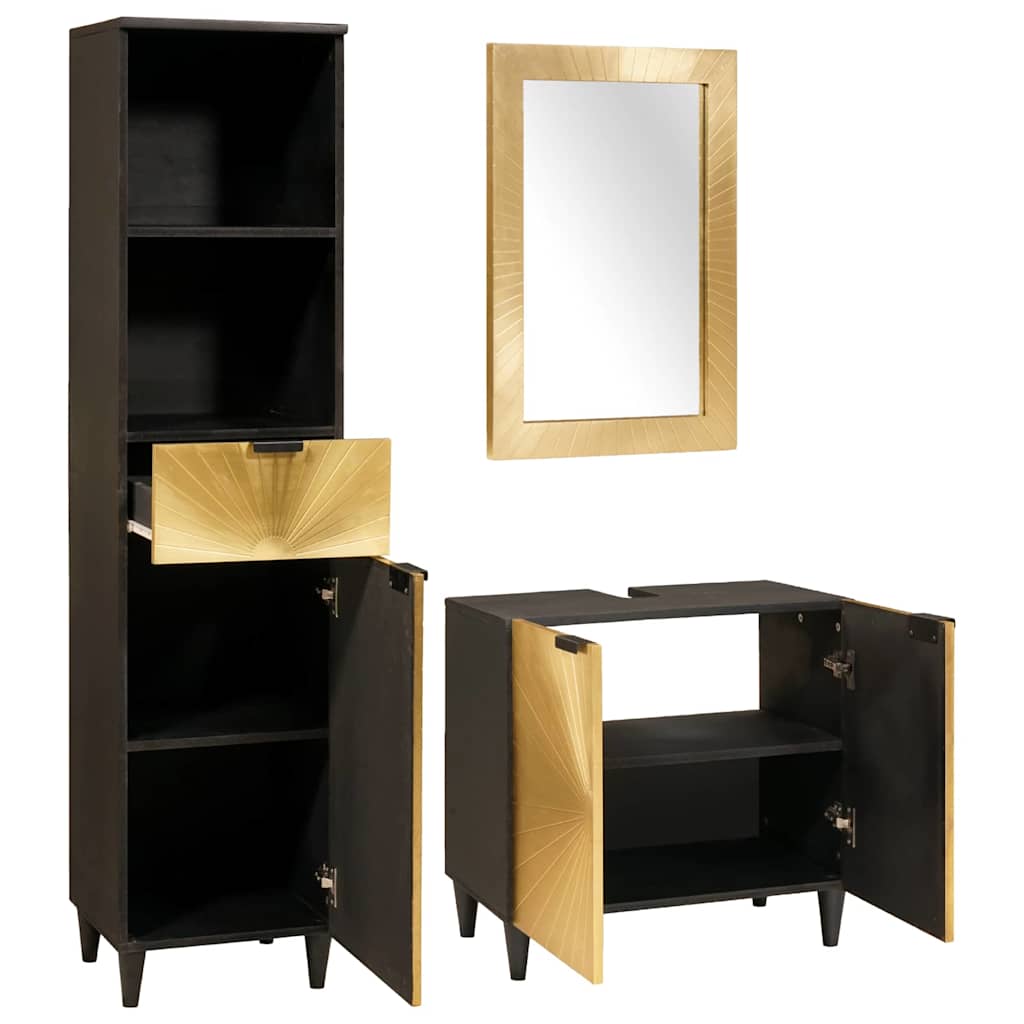 Bathroom Furniture Sets 3 pcs Black and Gold 38 x 33 x 160 cm