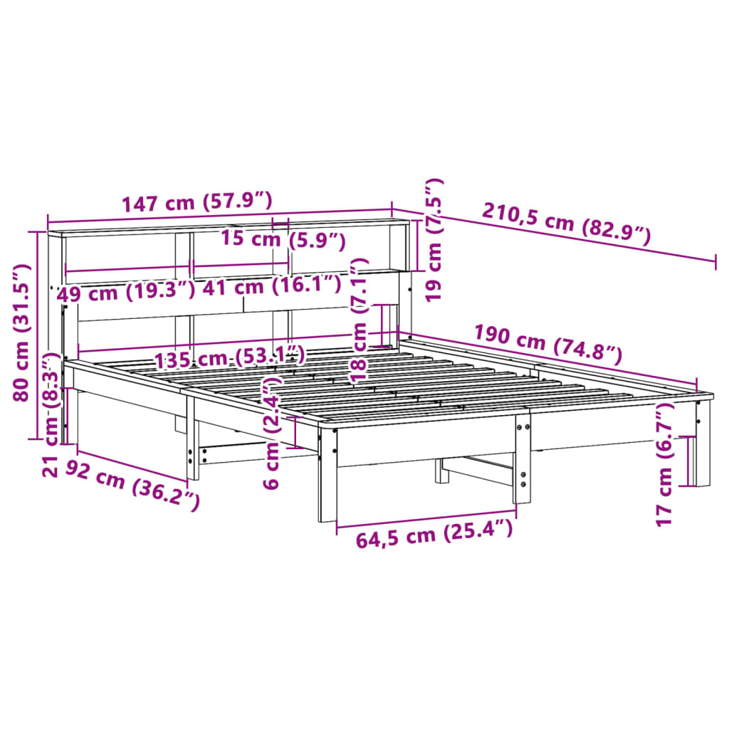 Bed Frame without Mattress 135x190 cm Double Solid Wood Pine