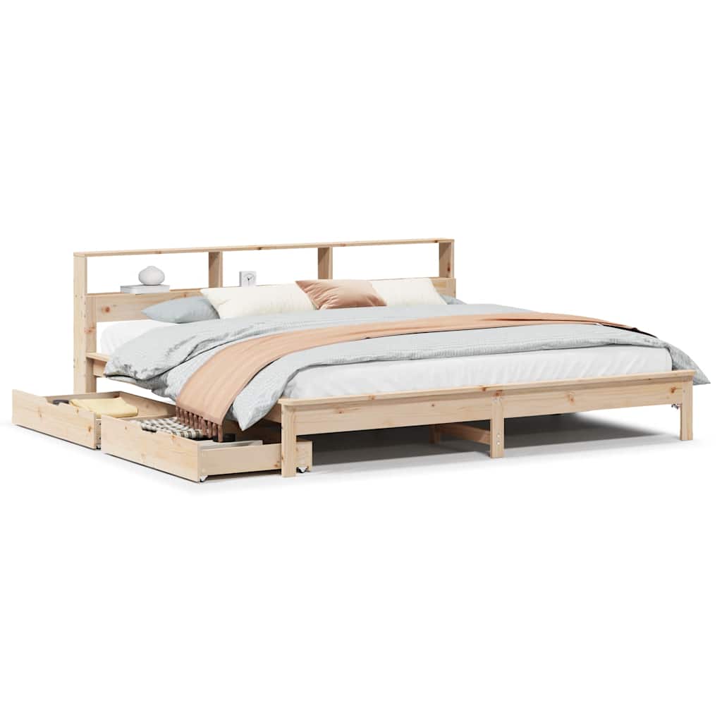 Bookcase Bed without Mattress 200x200 cm Solid Wood Pine