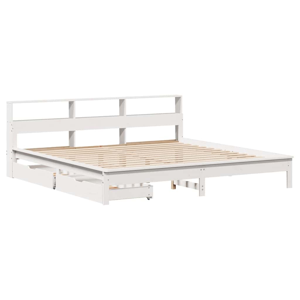 Bookcase Bed without Mattress White 200x200 cm Solid Wood Pine