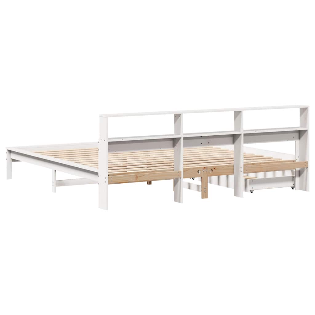 Bookcase Bed without Mattress White 200x200 cm Solid Wood Pine