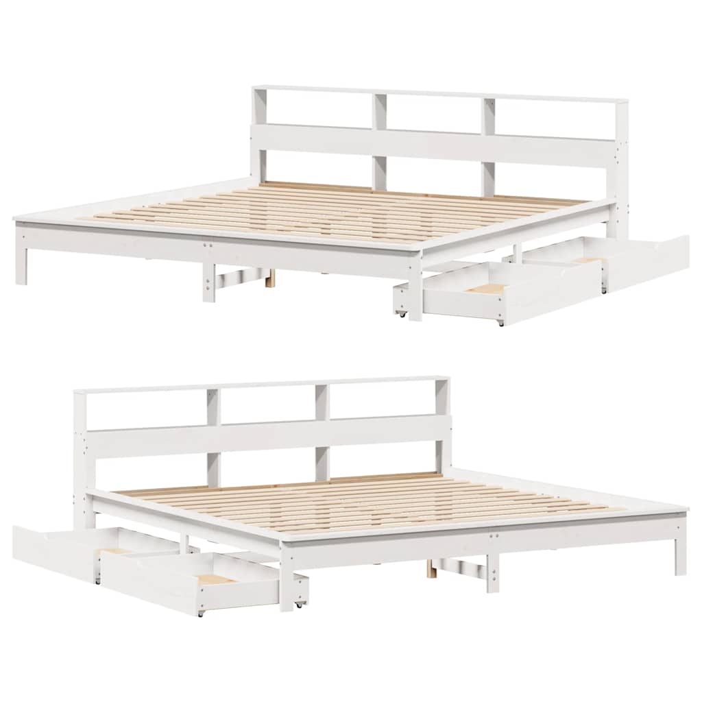 Bookcase Bed without Mattress White 200x200 cm Solid Wood Pine