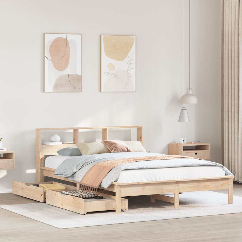 Bookcase Bed without Mattress 150x200 cm King Size Solid Wood Pine