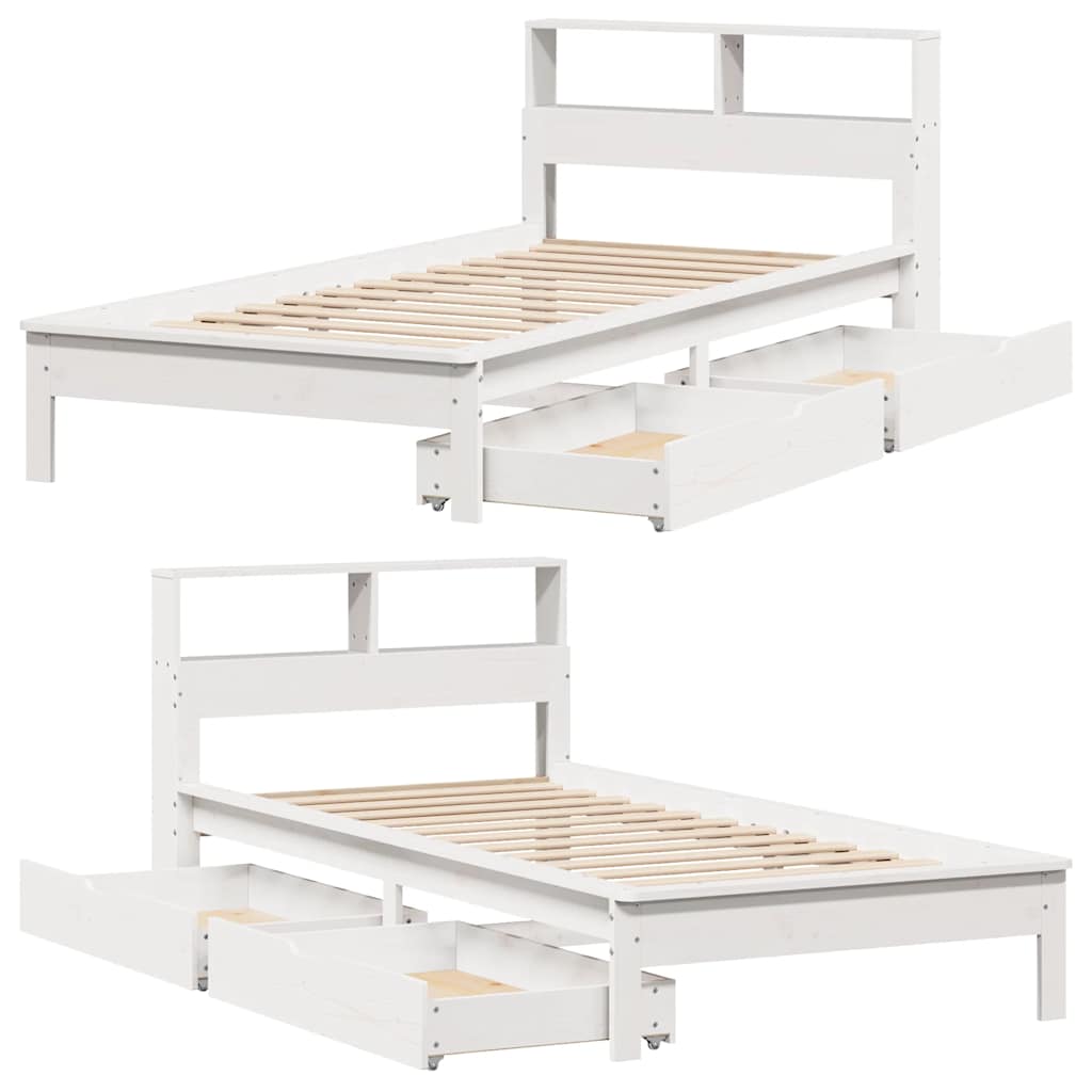 Bookcase Bed without Mattress White 75x190 cm Small Single Solid Wood Pine