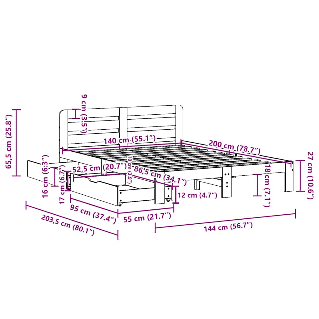 Bed Frame without Mattress White 140x200 cm Solid Wood Pine