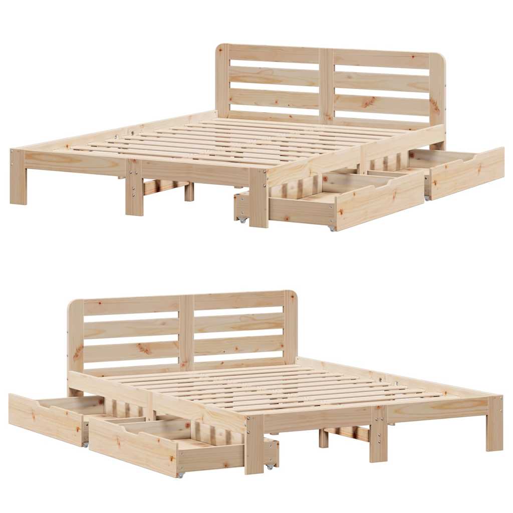 Bed Frame without Mattress 150x200 cm King Size Solid Wood Pine