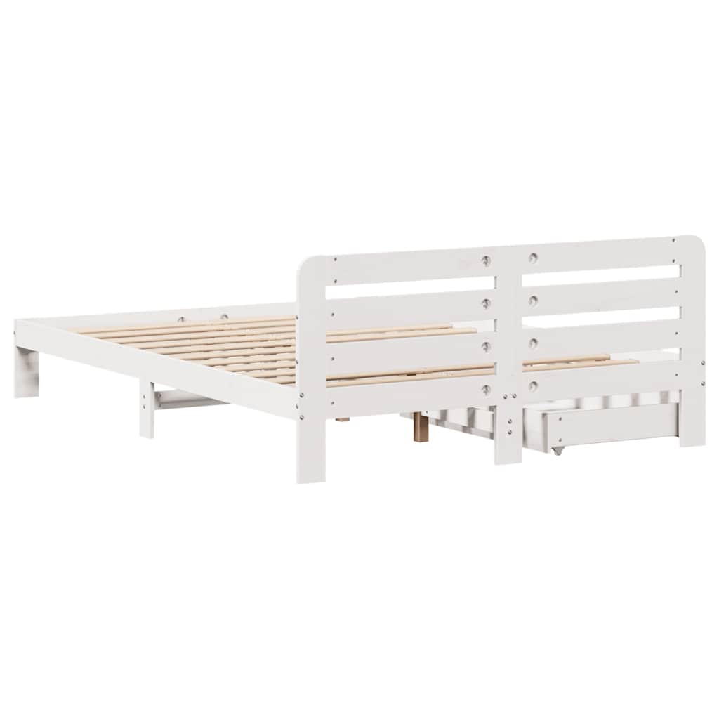 Bed Frame without Mattress White 150x200 cm King Size Solid Wood Pine
