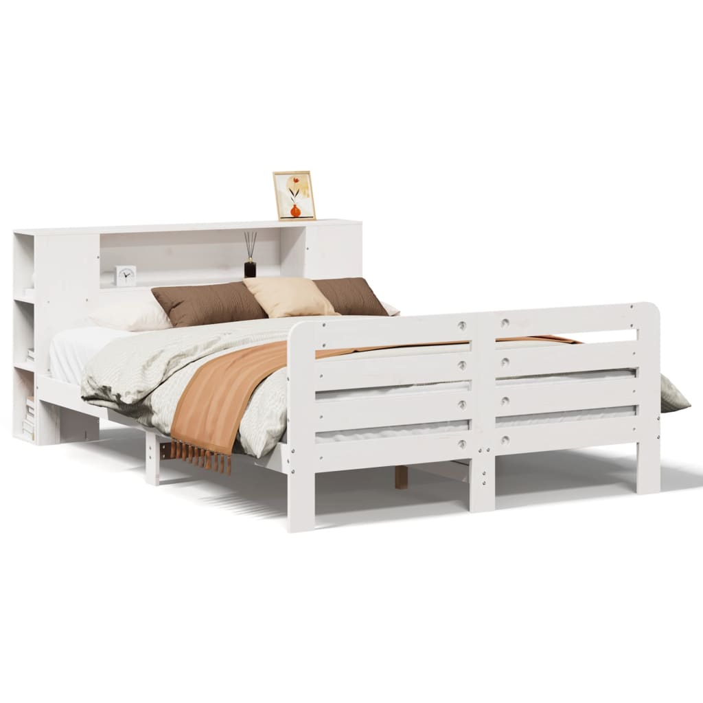 Bed Frame without Mattress White 150x200 cm King Size Solid Wood Pine
