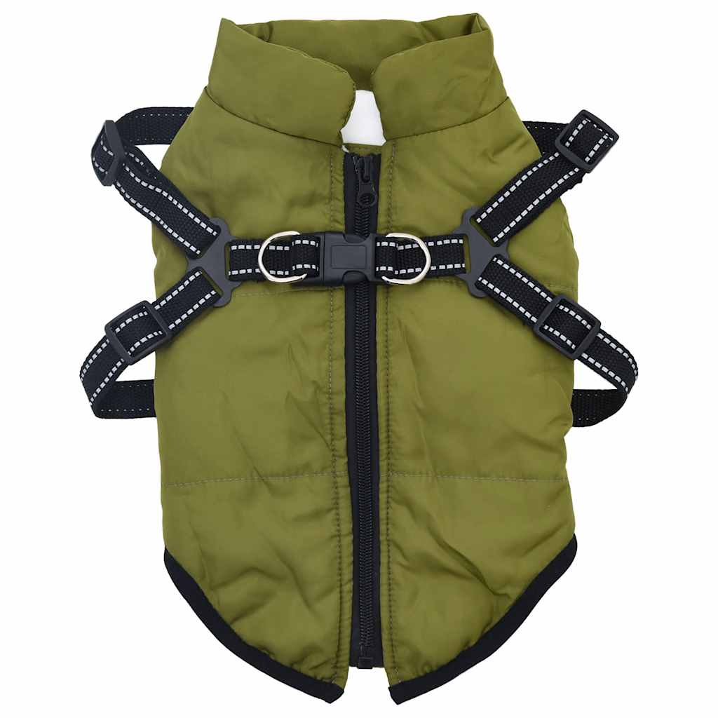Dog Coat with Harness Waterproof Reflective Army Green M