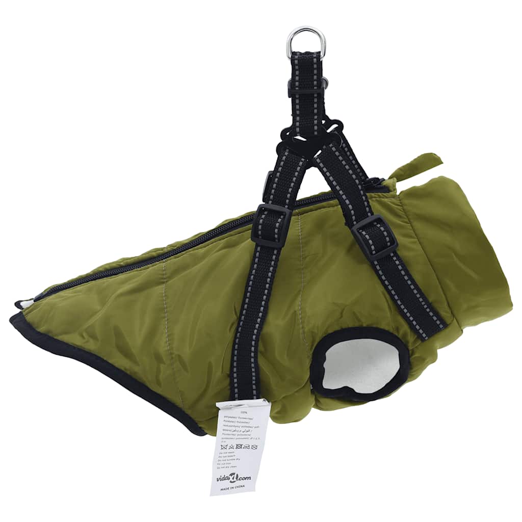 Dog Coat with Harness Waterproof Reflective Army Green M