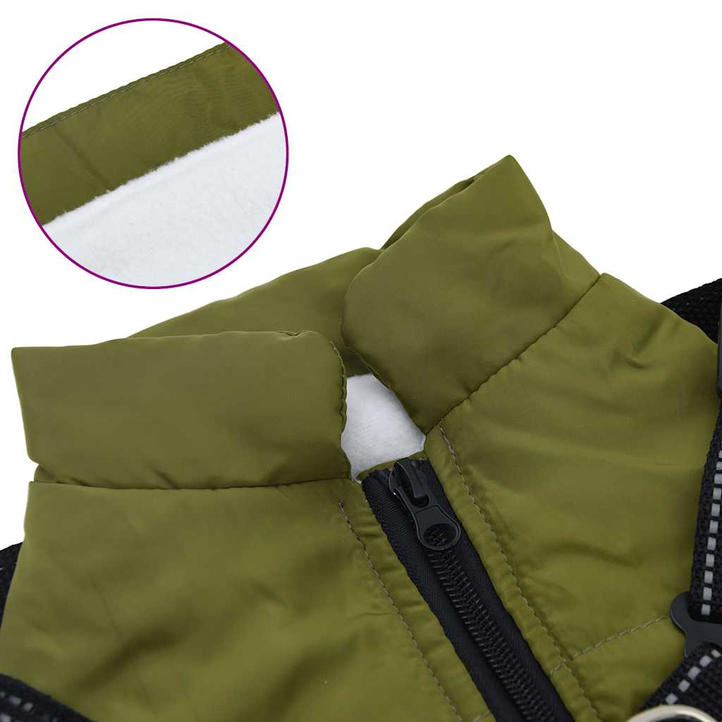 Dog Coat with Harness Waterproof Reflective Army Green M