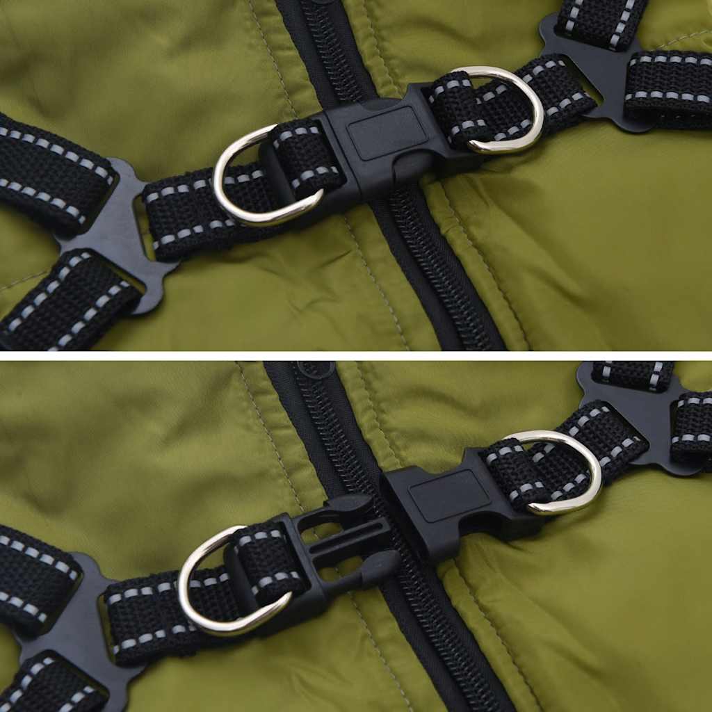 Dog Coat with Harness Waterproof Reflective Army Green M