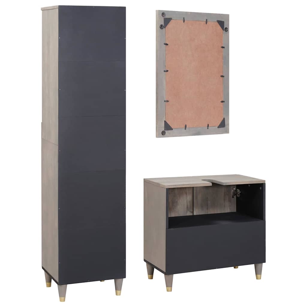 Bathroom Furniture Set with Drawer 3 pcs Grey 62 x 33 x 58 cm