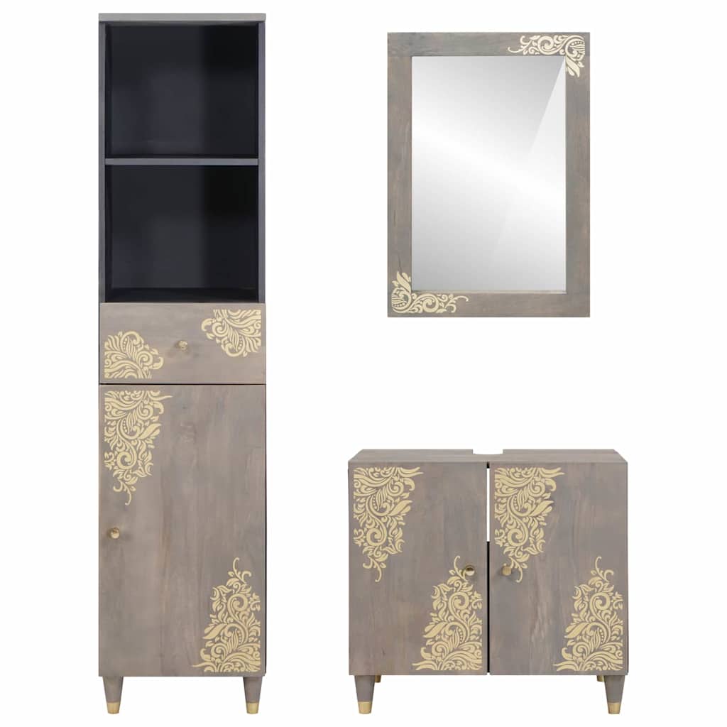 Bathroom Furniture Set with Drawer 3 pcs Grey 62 x 33 x 58 cm