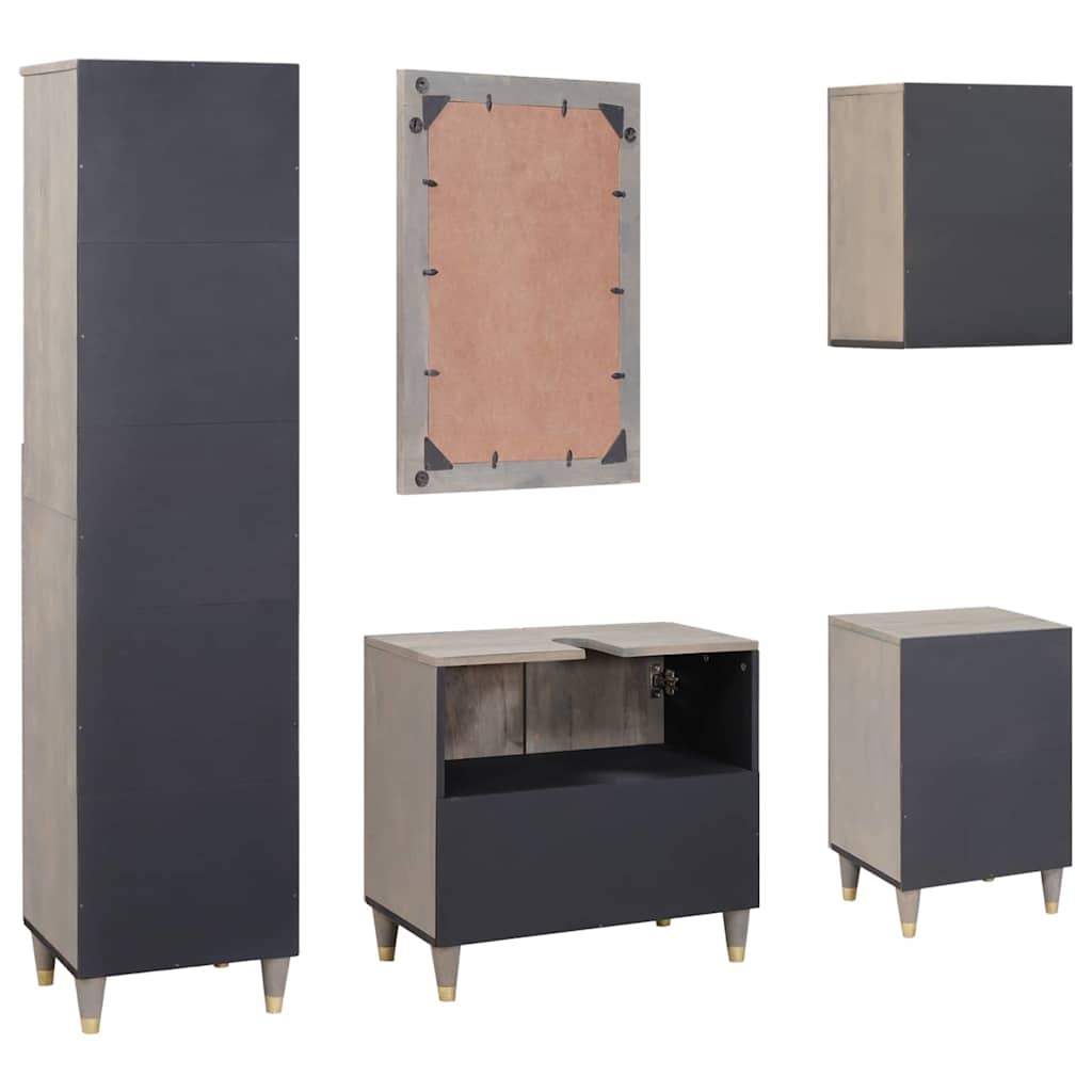 Bathroom Furniture Set with Drawer 5 pcs Grey 62 x 33 x 58 cm