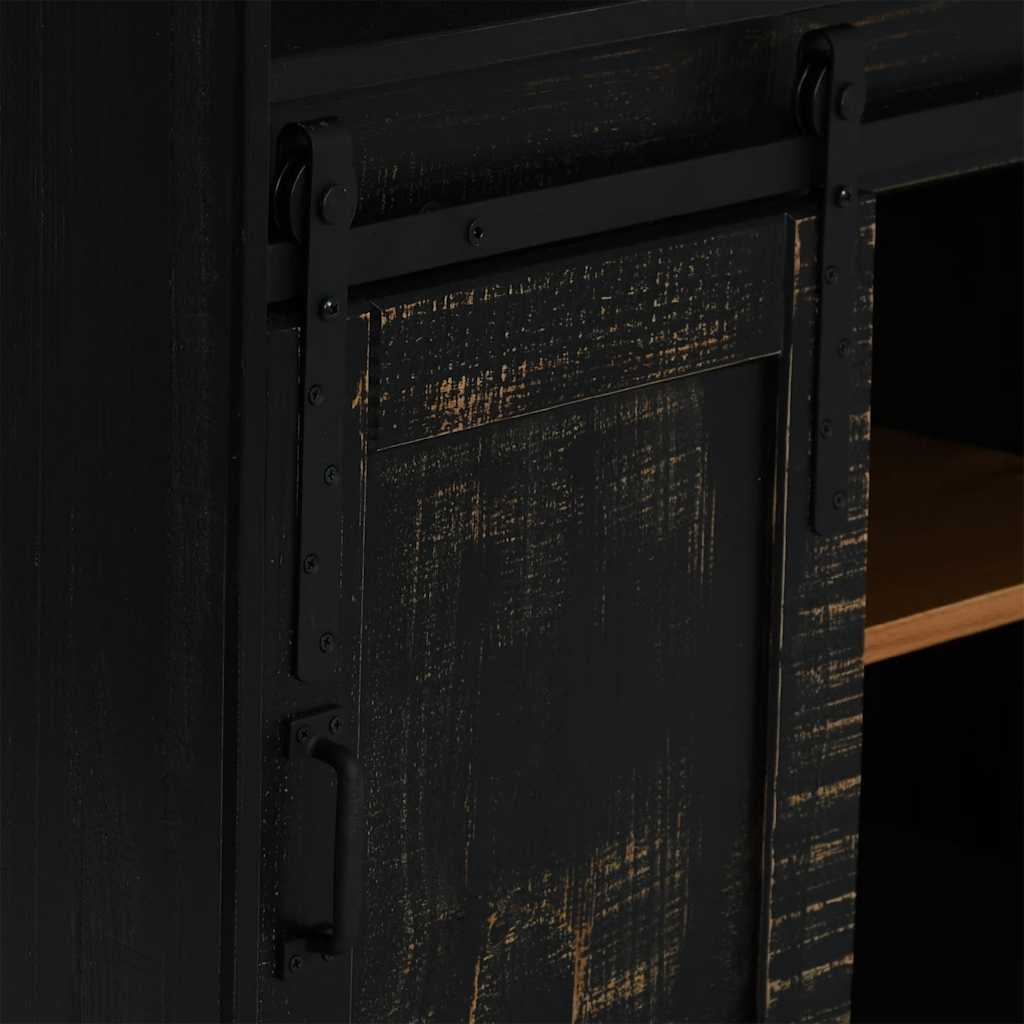 Wine Cabinet HALDEN with Wine Racks and Sliding Door Black Pine