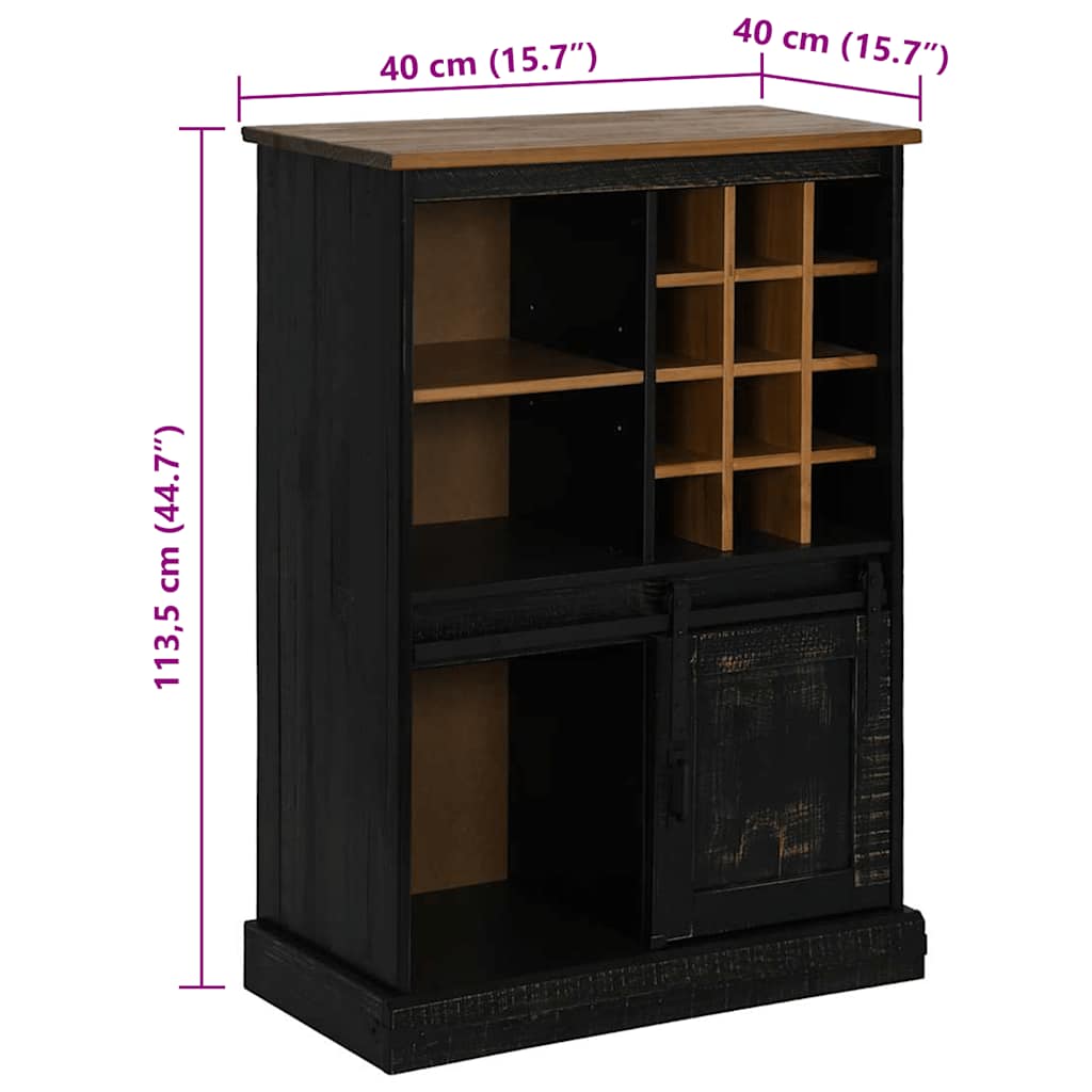 Wine Cabinet HALDEN with Wine Racks and Sliding Door Black Pine