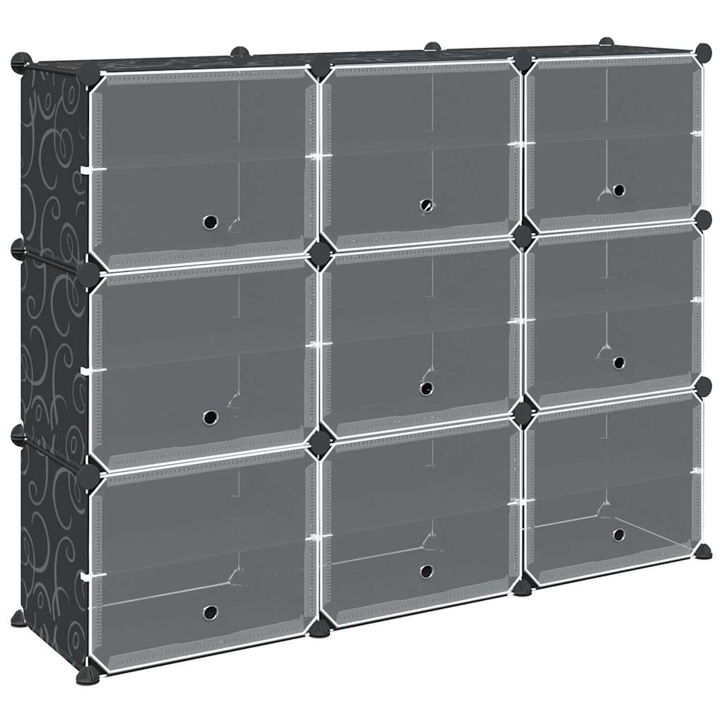 Storage Cube Organiser with 9 Cubes and Doors Black PP