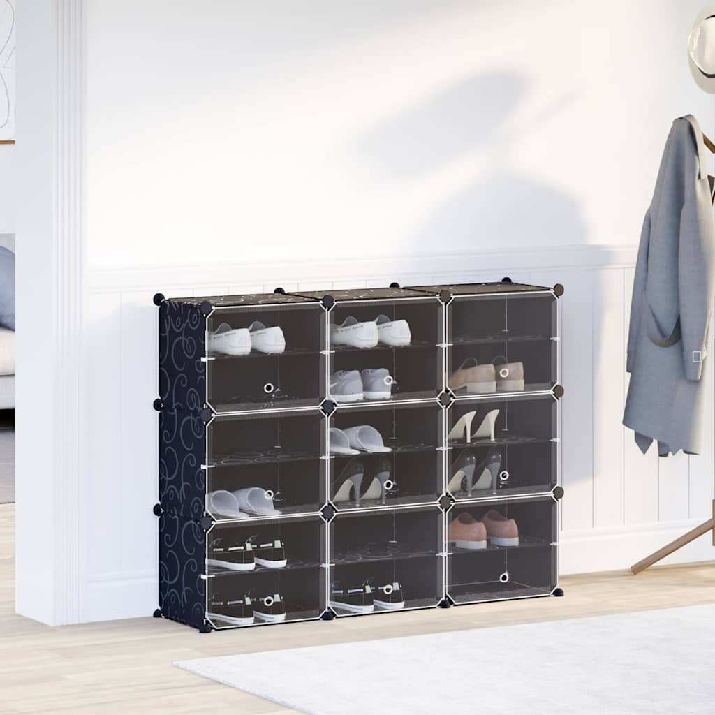 Storage Cube Organiser with 9 Cubes and Doors Black PP