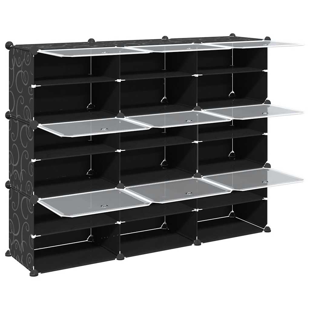 Storage Cube Organiser with 9 Cubes and Doors Black PP
