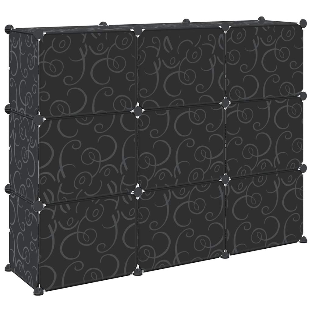 Storage Cube Organiser with 9 Cubes and Doors Black PP