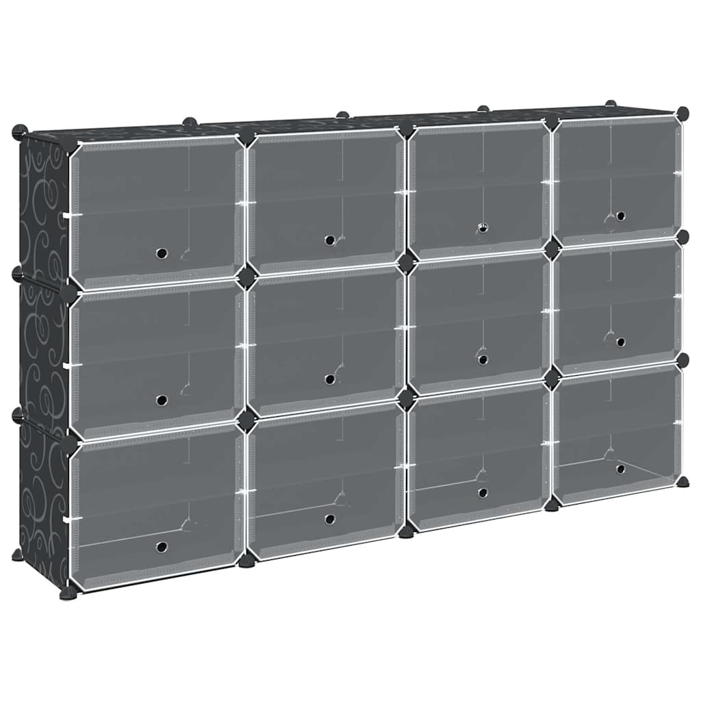 Storage Cube Organiser with 12 Cubes and Doors Black PP